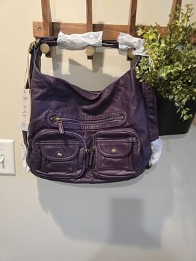 Purple Vegan Leather Hobo Shoulder Bag
